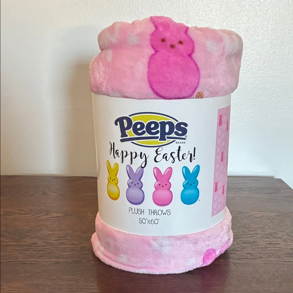 NWT- Super Soft- Peeps Plush Easter Throw Blanket - Pink Bunnies & Bows 50x60